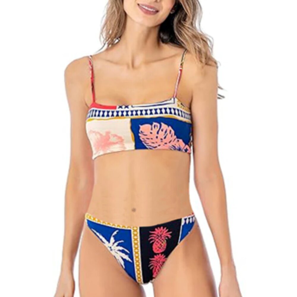 NWT Maaji Paradise Postals Bikini Top & Bottom Reversible 2 Piece Set